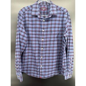 UNTUCKit Men's Scavino Flannel Plaid Button Down Shirt Blue Red Slim Fit Large